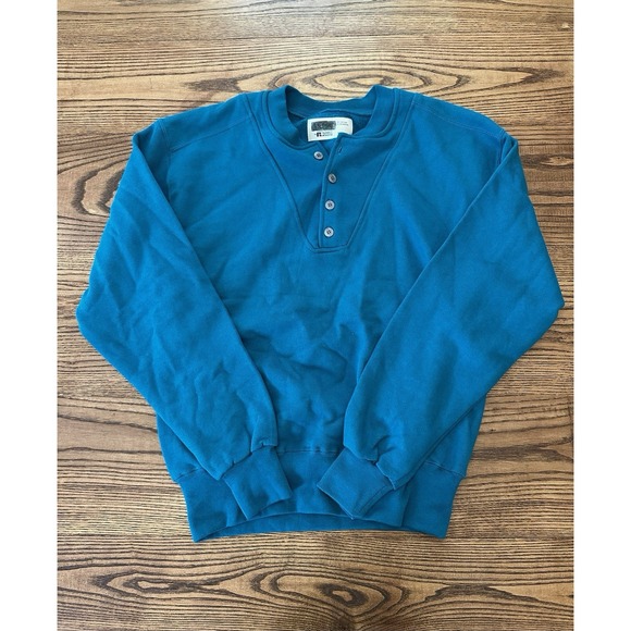 Vintage 90s LL Bean x Russell Athletic Men's Medium Blue/Green Henley Sweatshirt - Picture 1 of 4